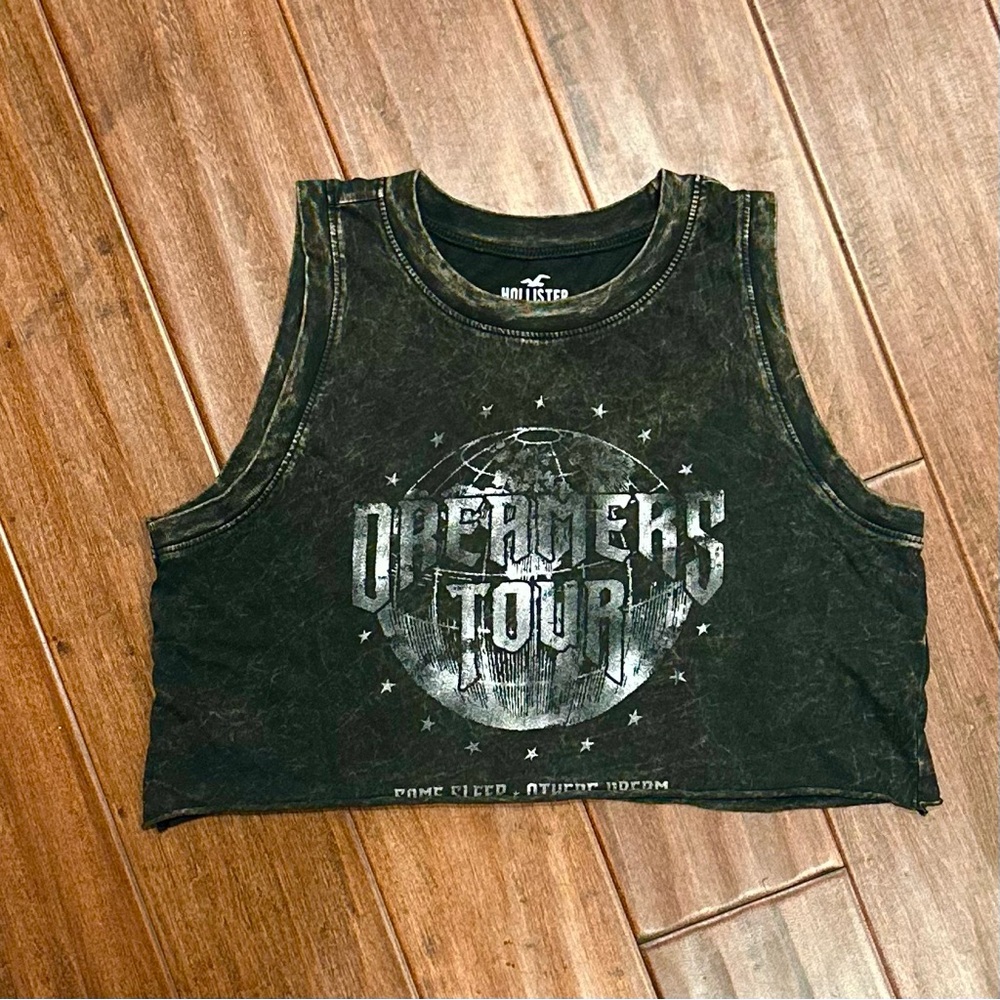Hollister Dreamers Tour Graphic Crop Top Tank - Acid Wash Dark Grey - Picture 3 of 5